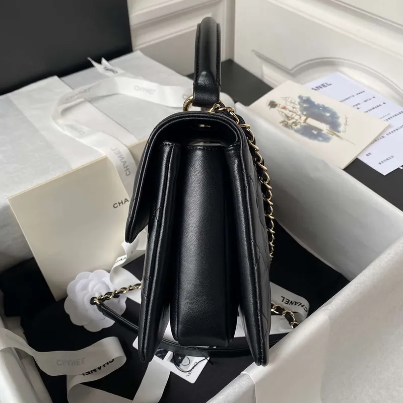 Chanel 24C Trendy CC Flap Bag With Top Handle Lambskin bag A92236 Black Gold