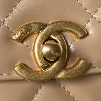 Chanel AS2615 Woc Wallet on Chain with Gold Charm Mini Vintage Calfskin Bag Apricot