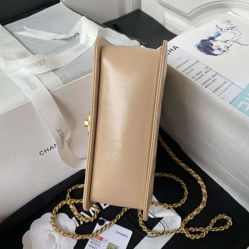 Chanel AS2615 Woc Wallet on Chain with Gold Charm Mini Vintage Calfskin Bag Apricot
