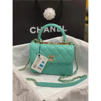 Chanel AS4654 Trendy CC Flap Bag With Top Handle Blue Lambskin Multicolor Logo