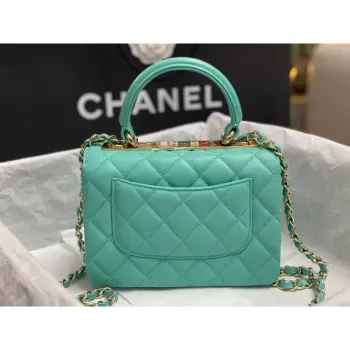 Chanel AS4654 Trendy CC Flap Bag With Top Handle Blue Lambskin Multicolor Logo