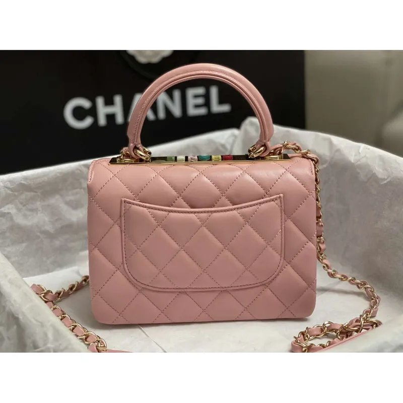 Chanel AS4654 Trendy CC Flap Bag With Top Handle Pink Lambskin Multicolor Logo