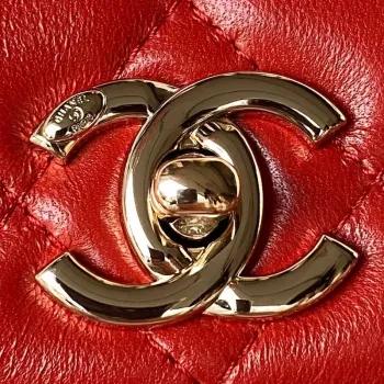 Chanel AS4654 Trendy CC Flap Bag With Top Handle Lambskin & Gold Tone Metal Red