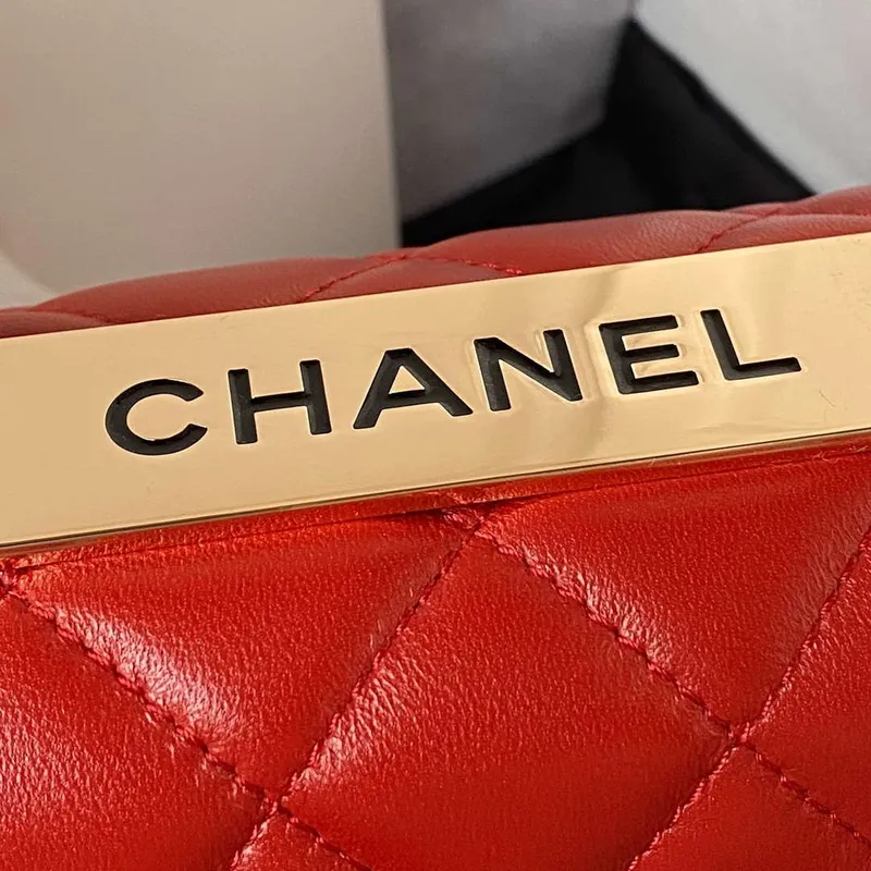 Chanel AS4654 Trendy CC Flap Bag With Top Handle Lambskin & Gold Tone Metal Red