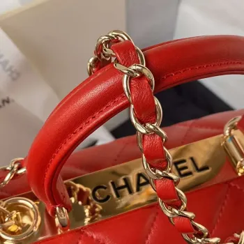 Chanel AS4654 Trendy CC Flap Bag With Top Handle Lambskin & Gold Tone Metal Red