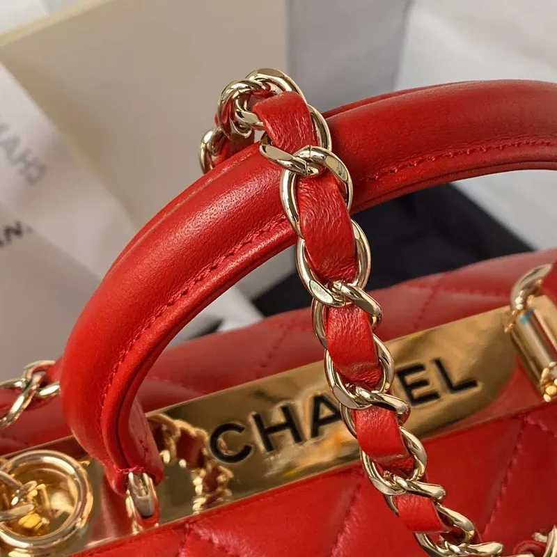 Chanel AS4654 Trendy CC Flap Bag With Top Handle Lambskin & Gold Tone Metal Red
