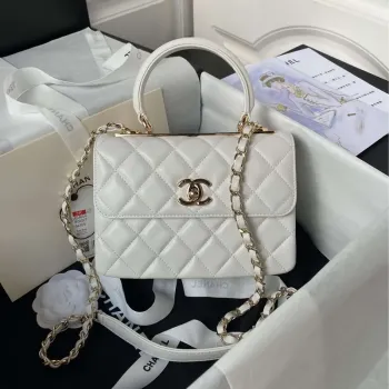 Chanel AS4654 Trendy CC Flap Bag With Top Handle Lambskin & Gold Tone Metal White