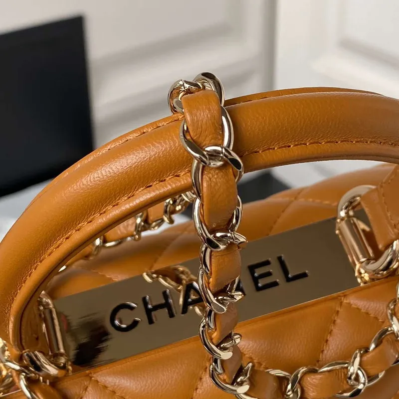 Chanel AS4654 Trendy CC Flap Bag With Top Handle Lambskin & Gold Tone Metal Orange
