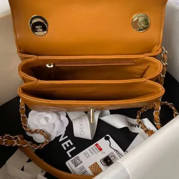 Chanel AS4654 Trendy CC Flap Bag With Top Handle Lambskin & Gold Tone Metal Orange