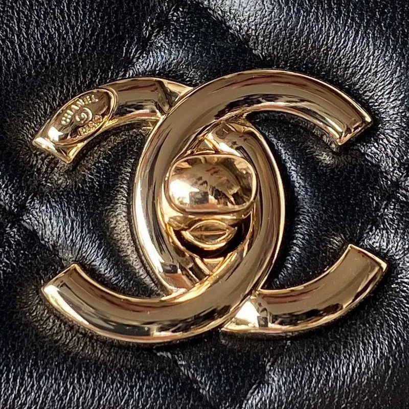 Chanel AS4654 Trendy CC Flap Bag With Top Handle Lambskin & Gold Tone Metal Black