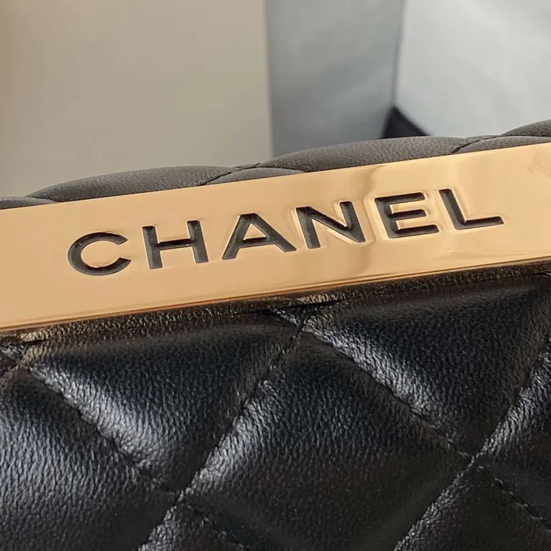 Chanel AS4654 Trendy CC Flap Bag With Top Handle Lambskin & Gold Tone Metal Black