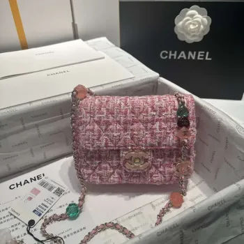 Chanel AS3782 MINI Flap Bag 23P Woolen Enamel Gold Tone Metal Pink 16cm