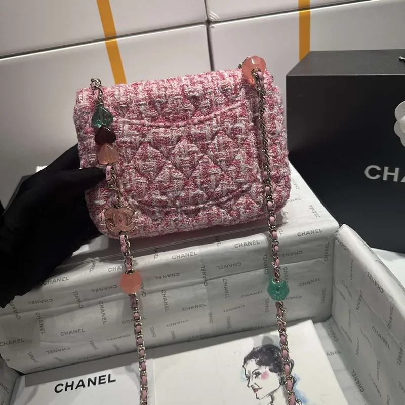 Chanel AS3782 MINI Flap Bag 23P Woolen Enamel Gold Tone Metal Pink 16cm