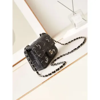 Chanel AS1119 Small Flap Classic Handbag Black Denim beaded sequin bag