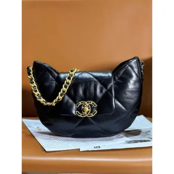 Chanel 24C AS4638 Hobo Bag Lambskin & Gold Tone Metal Black