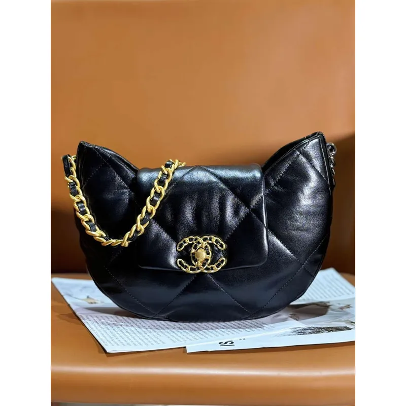 Chanel 24C AS4638 Hobo Bag Lambskin & Gold Tone Metal Black