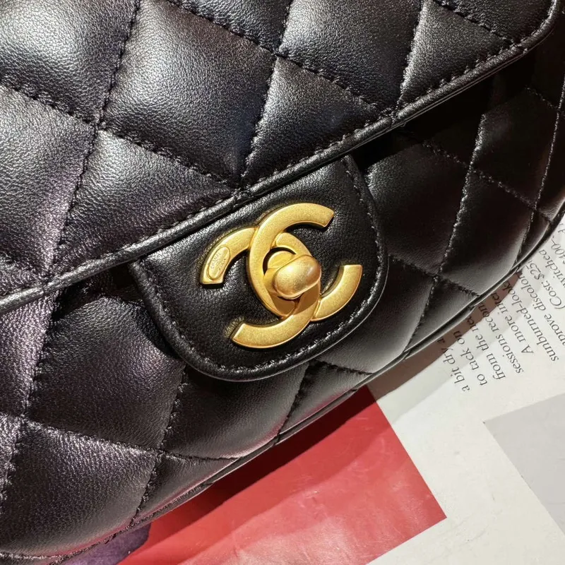 Chanel AS4569 Large Bag With Top Handle Pearly Lambskin & Gold Tone Metal Black