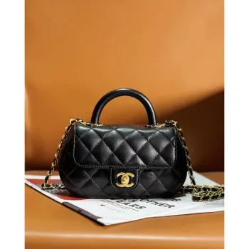 Chanel AS4573 Small Bag With Top Handle Pearly Lambskin & Gold Tone Metal Black