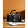 Chanel AS4573 Small Bag With Top Handle Pearly Lambskin & Gold Tone Metal Black