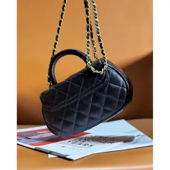 Chanel AS4573 Small Bag With Top Handle Pearly Lambskin & Gold Tone Metal Black