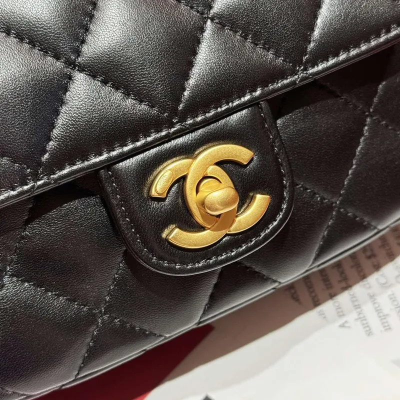 Chanel AS4573 Small Bag With Top Handle Pearly Lambskin & Gold Tone Metal Black