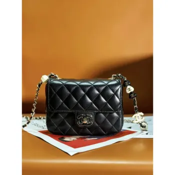 Chanel AS3782 MINI Flap Bag 23P Enamel Gold Tone Metal Black 16cm