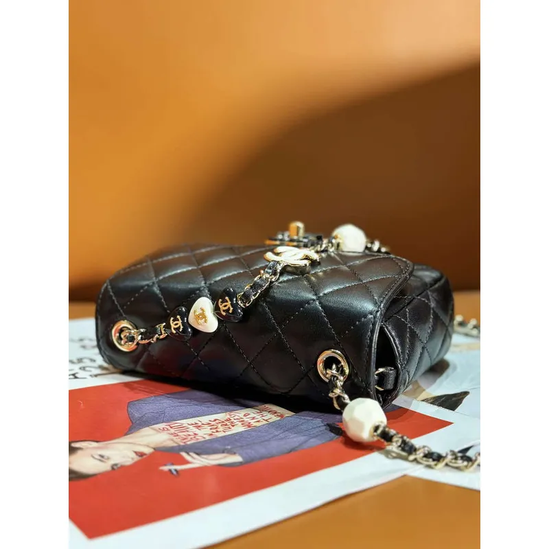 Chanel AS3782 MINI Flap Bag 23P Enamel Gold Tone Metal Black 16cm