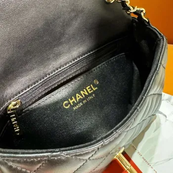 Chanel AS3782 MINI Flap Bag 23P Enamel Gold Tone Metal Black 16cm