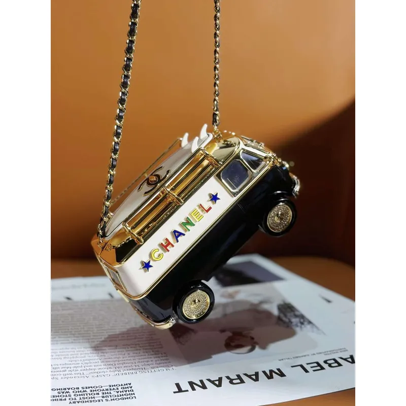 Chanel AS4590 MINI VAN Minaudiere plexi Enamel  Strass & Gold Tone Metalblack White & Gold