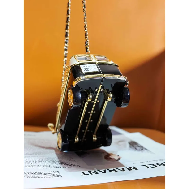 Chanel AS4590 MINI VAN Minaudiere plexi Enamel  Strass & Gold Tone Metalblack White & Gold