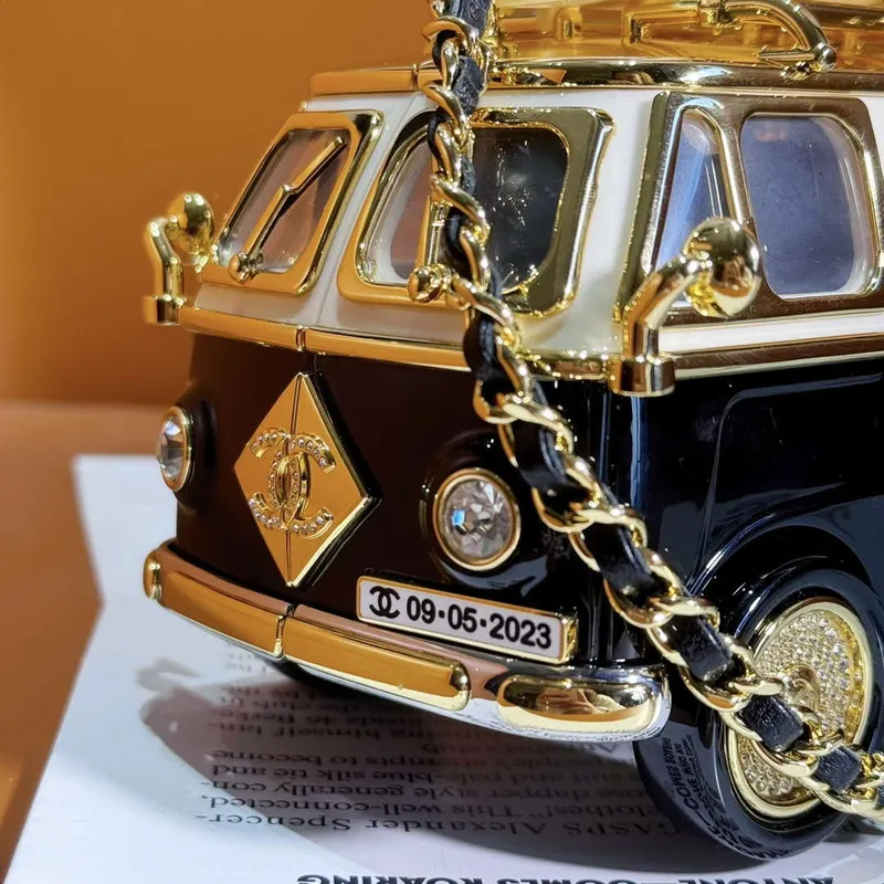 Chanel AS4590 MINI VAN Minaudiere plexi Enamel  Strass & Gold Tone Metalblack White & Gold