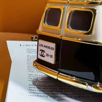 Chanel AS4590 MINI VAN Minaudiere plexi Enamel  Strass & Gold Tone Metalblack White & Gold