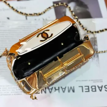 Chanel AS4590 MINI VAN Minaudiere plexi Enamel  Strass & Gold Tone Metalblack White & Gold