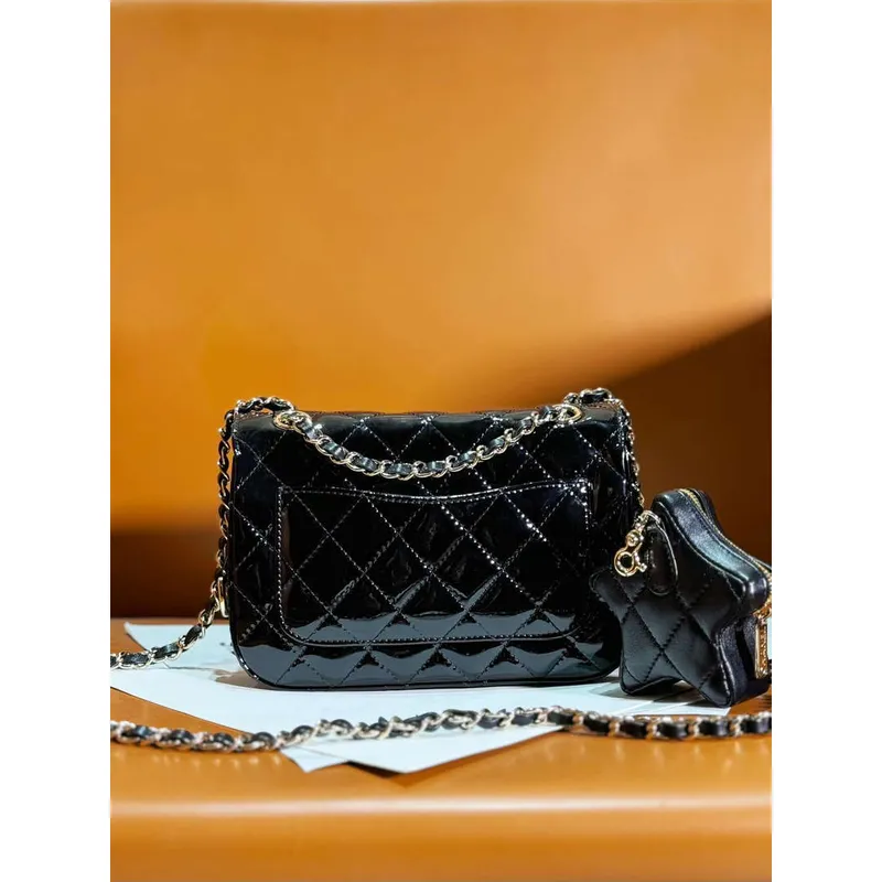 Chanel AS4646 MINI FLAP BAG & STAR COIN PURSE Mirror Calfskin  Metallic Calfskin & Gold Tone Metal Black