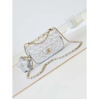 Chanel AS4646 MINI FLAP BAG & STAR COIN PURSE Mirror Calfskin  Metallic Calfskin & Gold Tone Metal Silver
