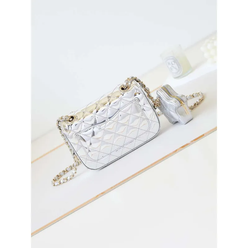 Chanel AS4646 MINI FLAP BAG & STAR COIN PURSE Mirror Calfskin  Metallic Calfskin & Gold Tone Metal Silver