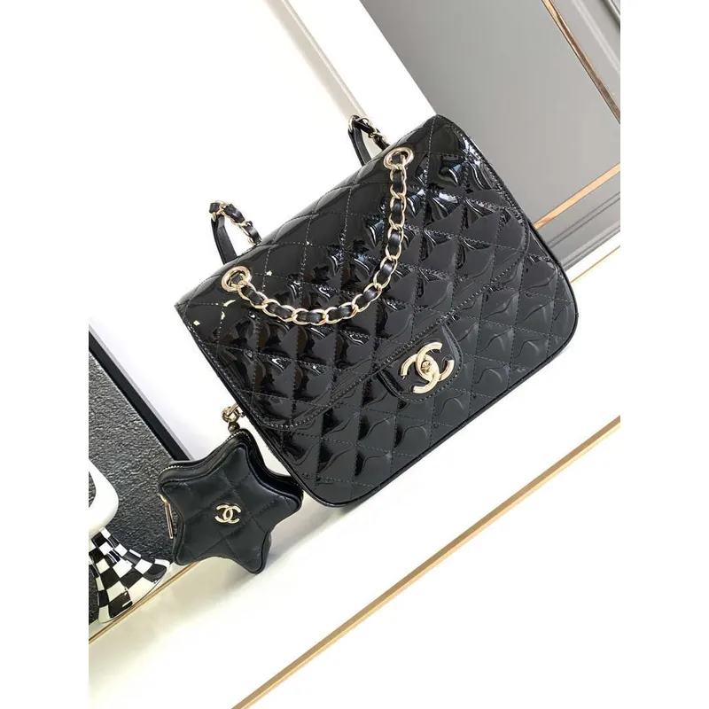 Chanel AS4649 BACKPACK & Star Coin Purse Metallic Calfskin & Gold Tone Metal Black