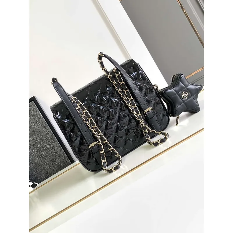 Chanel AS4649 BACKPACK & Star Coin Purse Metallic Calfskin & Gold Tone Metal Black