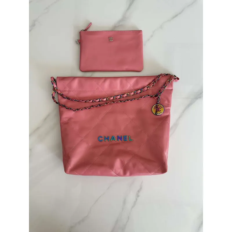 Chanel 22 AS3260 Small Handbag Shiny Calfskin Pink Symphony Hardware