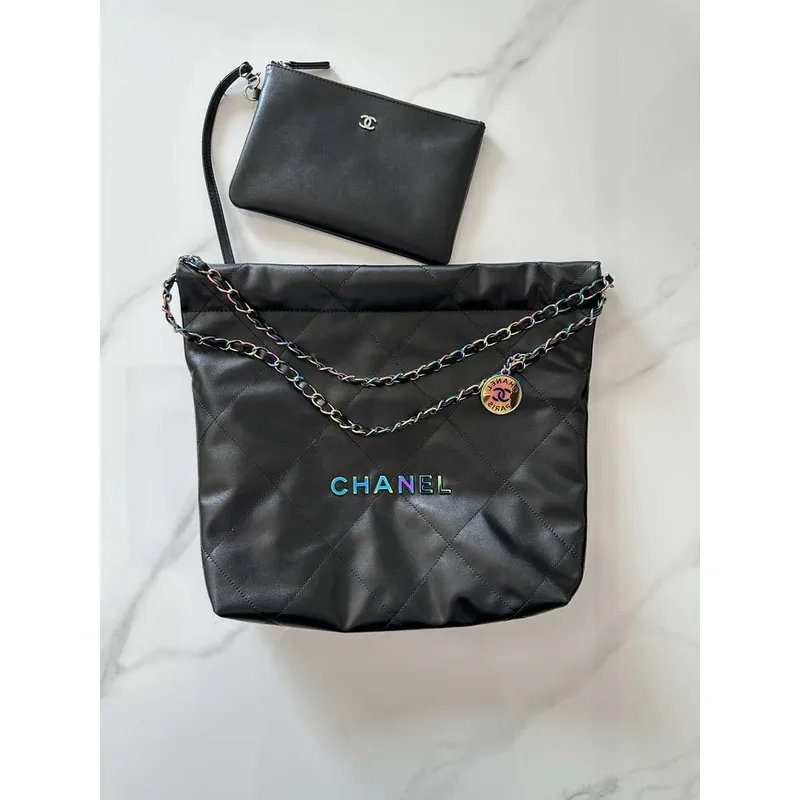 Chanel 22 AS3260 Small Handbag Shiny Calfskin Black Symphony Hardware