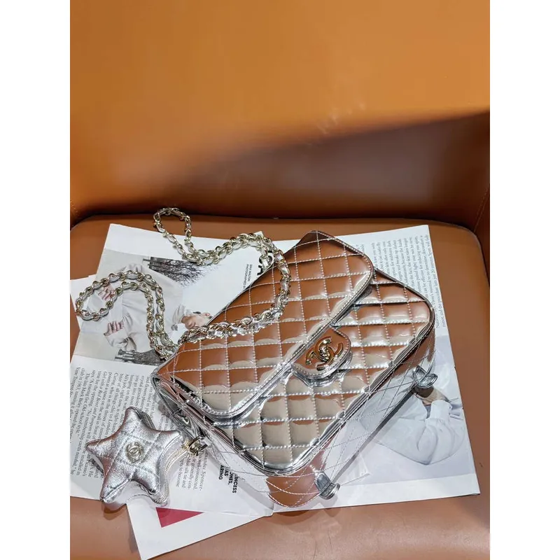 Chanel AS4649 BACKPACK & Star Coin Purse Metallic Calfskin & Gold Tone Metal Silver