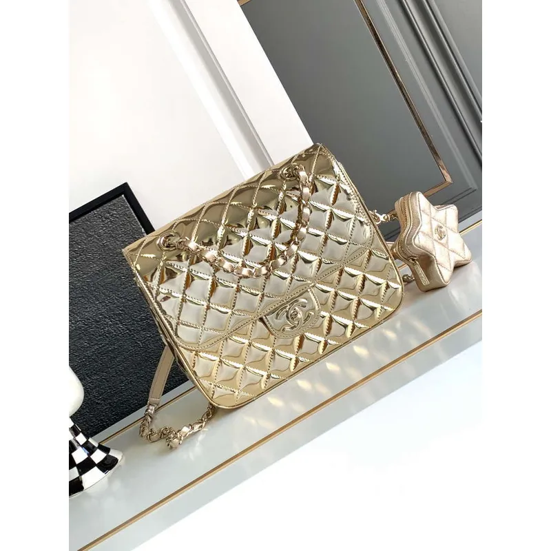 Chanel AS4649 BACKPACK & Star Coin Purse Metallic Calfskin & Gold Tone Metal Light Gold