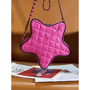 Chanel AS4579 Star Handbag Satin & Black tone metal Rose Pink
