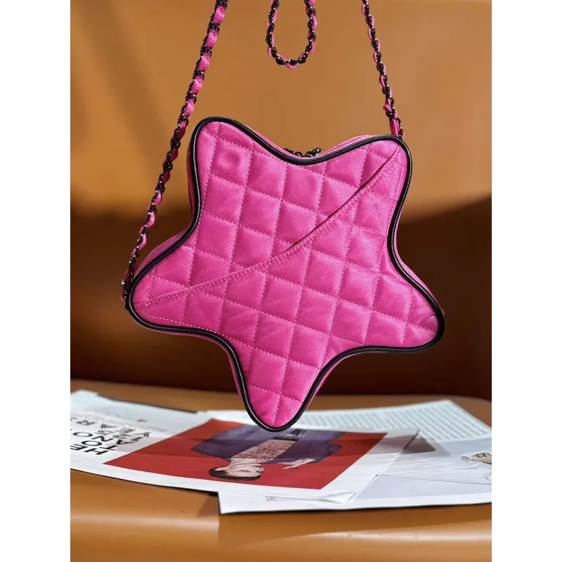 Chanel AS4579 Star Handbag Satin & Black tone metal Rose Pink