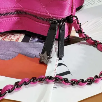 Chanel AS4579 Star Handbag Satin & Black tone metal Rose Pink