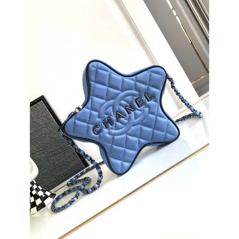 Chanel AS4579 Star Handbag Satin & Black tone metal Blue