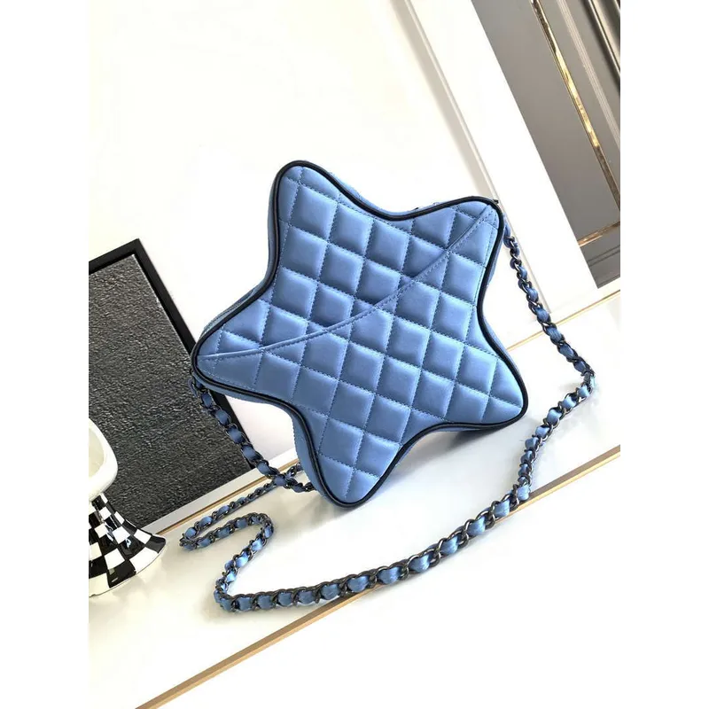 Chanel AS4579 Star Handbag Satin & Black tone metal Blue