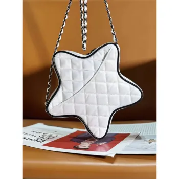 Chanel AS4579 Star Handbag Satin & Black tone metal White