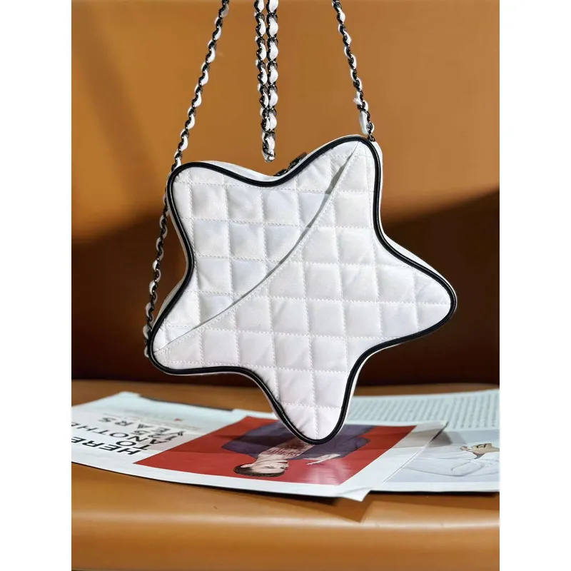 Chanel AS4579 Star Handbag Satin & Black tone metal White