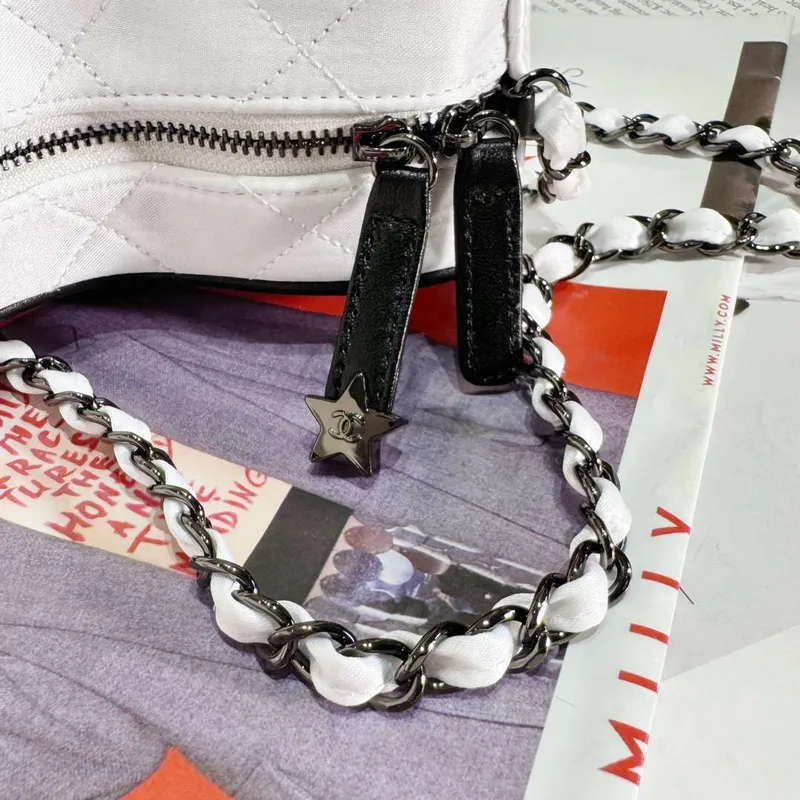 Chanel AS4579 Star Handbag Satin & Black tone metal White